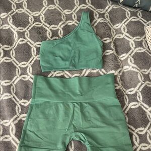 SET Active Green Microfiber Nylon Top and Matching Biker Shorts